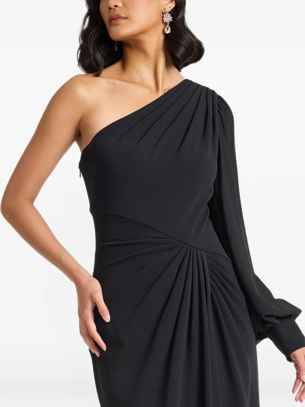 Tadashi Shoji one-shoulder draped gown Zwart