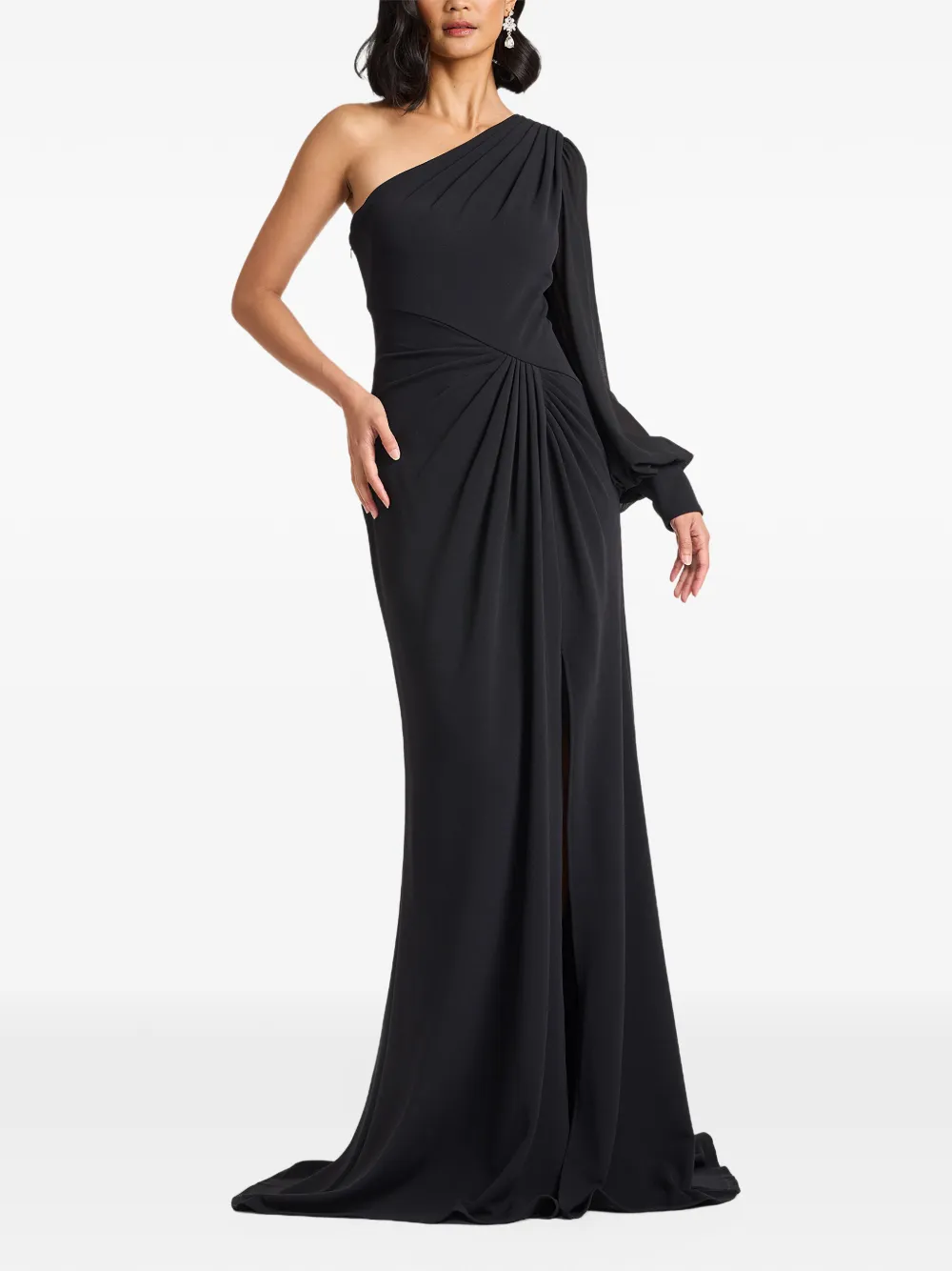 Tadashi Shoji one-shoulder draped gown Zwart