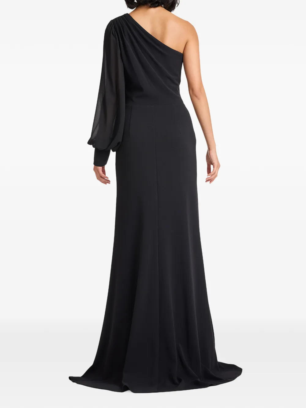 Tadashi Shoji one-shoulder draped gown Zwart