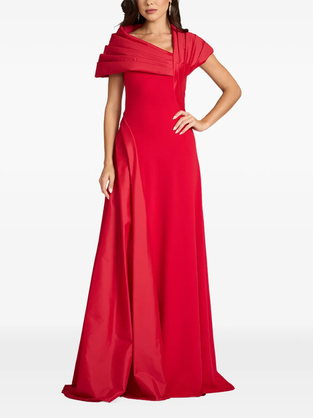 Tadashi Shoji pleated off-shoulder maxi dress Rood