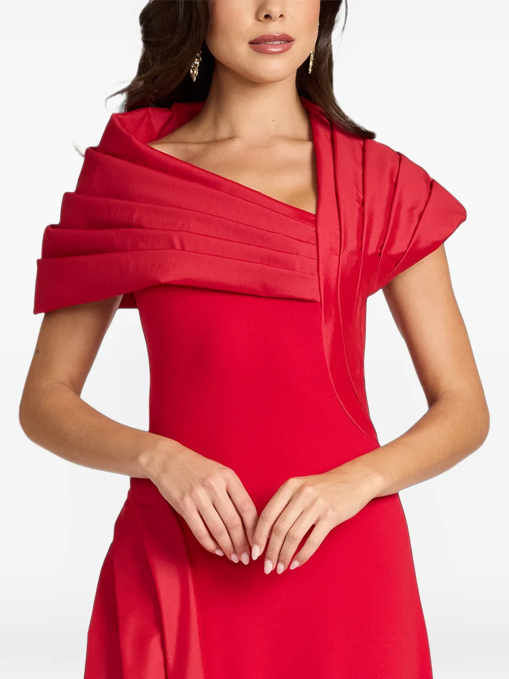 Tadashi Shoji pleated off-shoulder maxi dress Rood