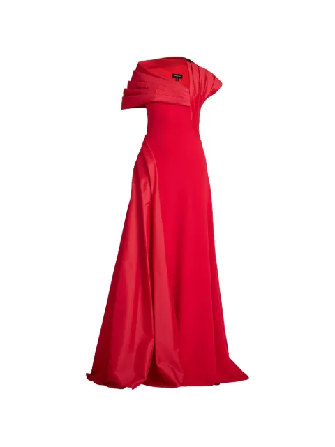 Tadashi Shoji pleated off-shoulder maxi dress