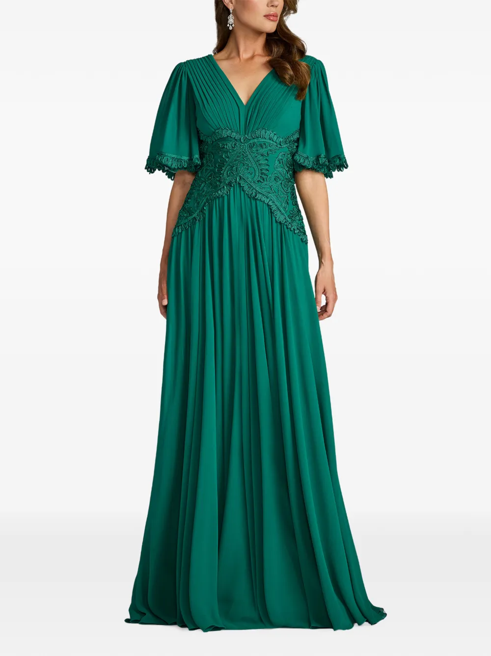 Tadashi Shoji Indira embroidered pleated gown Groen