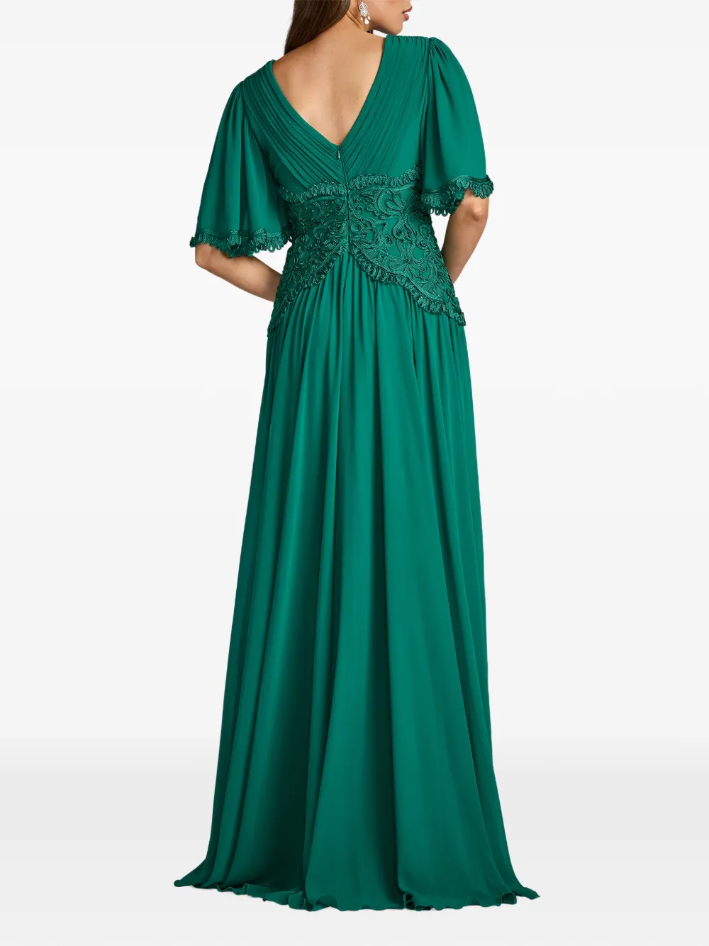 Tadashi Shoji Indira embroidered pleated gown Groen
