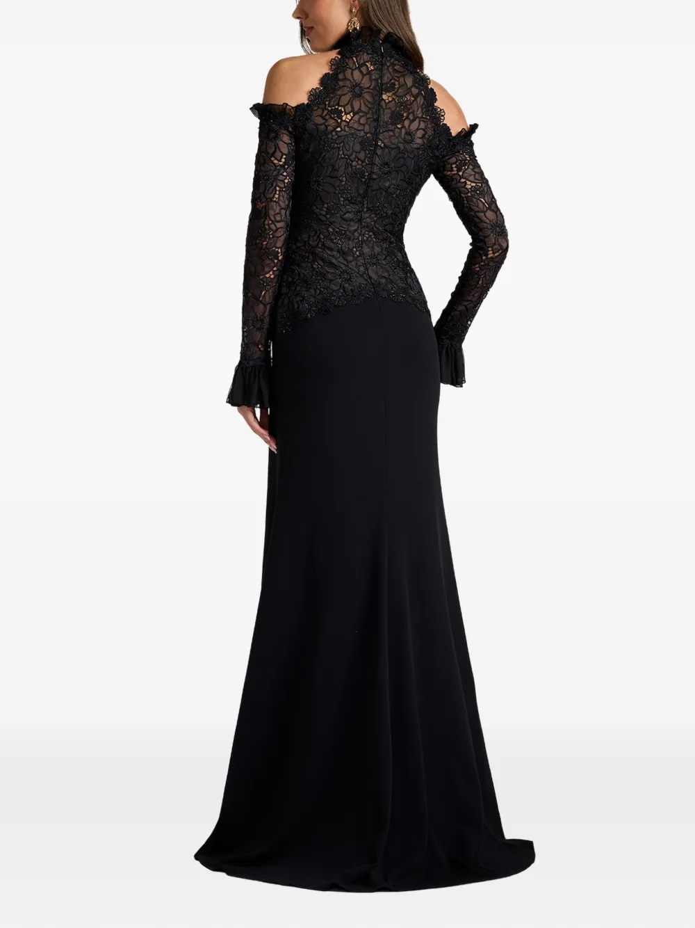Tadashi Shoji lace-overlay cold-shoulder gown Zwart