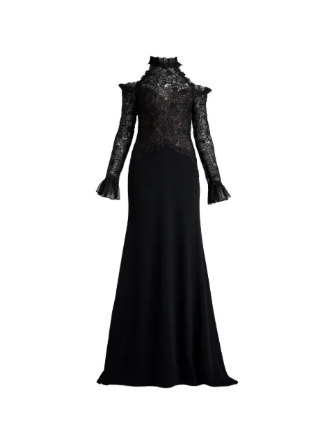 Tadashi Shoji robe longue à épaules dénudées et superposition en dentelle