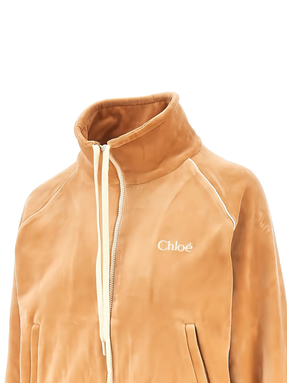 Chloé high-neck logo tracksuit jacket in velvet Oranje