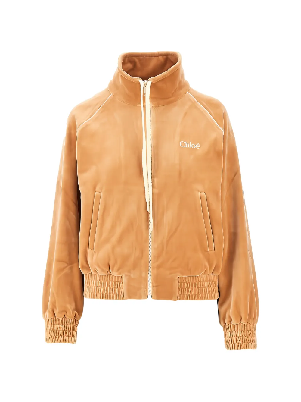 Chloé high-neck logo tracksuit jacket in velvet - Orange