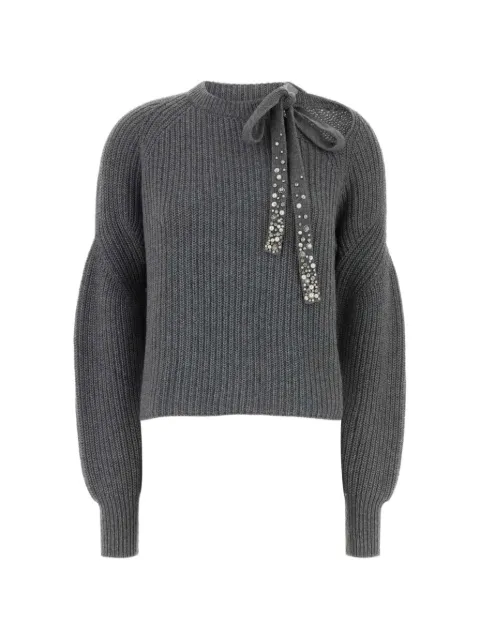 DES PHEMMES crystal-embellished bow-detail sweater