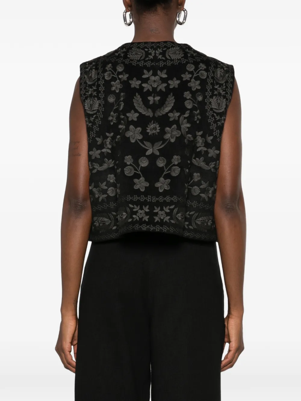 Antik Batik Bertille floral-embroidered gilet Zwart
