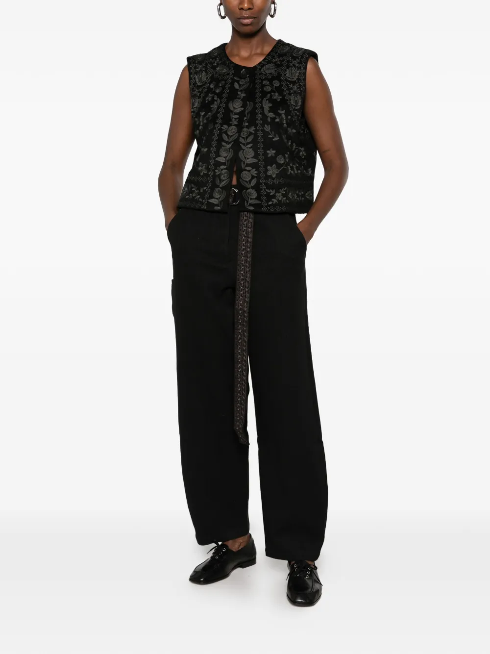 Antik Batik Bertille floral-embroidered gilet Zwart