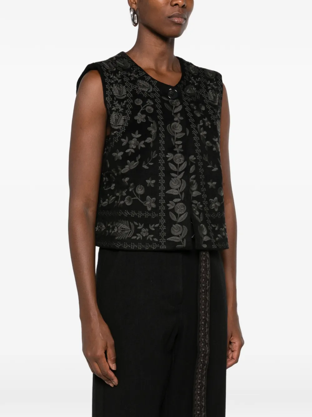Antik Batik Bertille floral-embroidered gilet Zwart