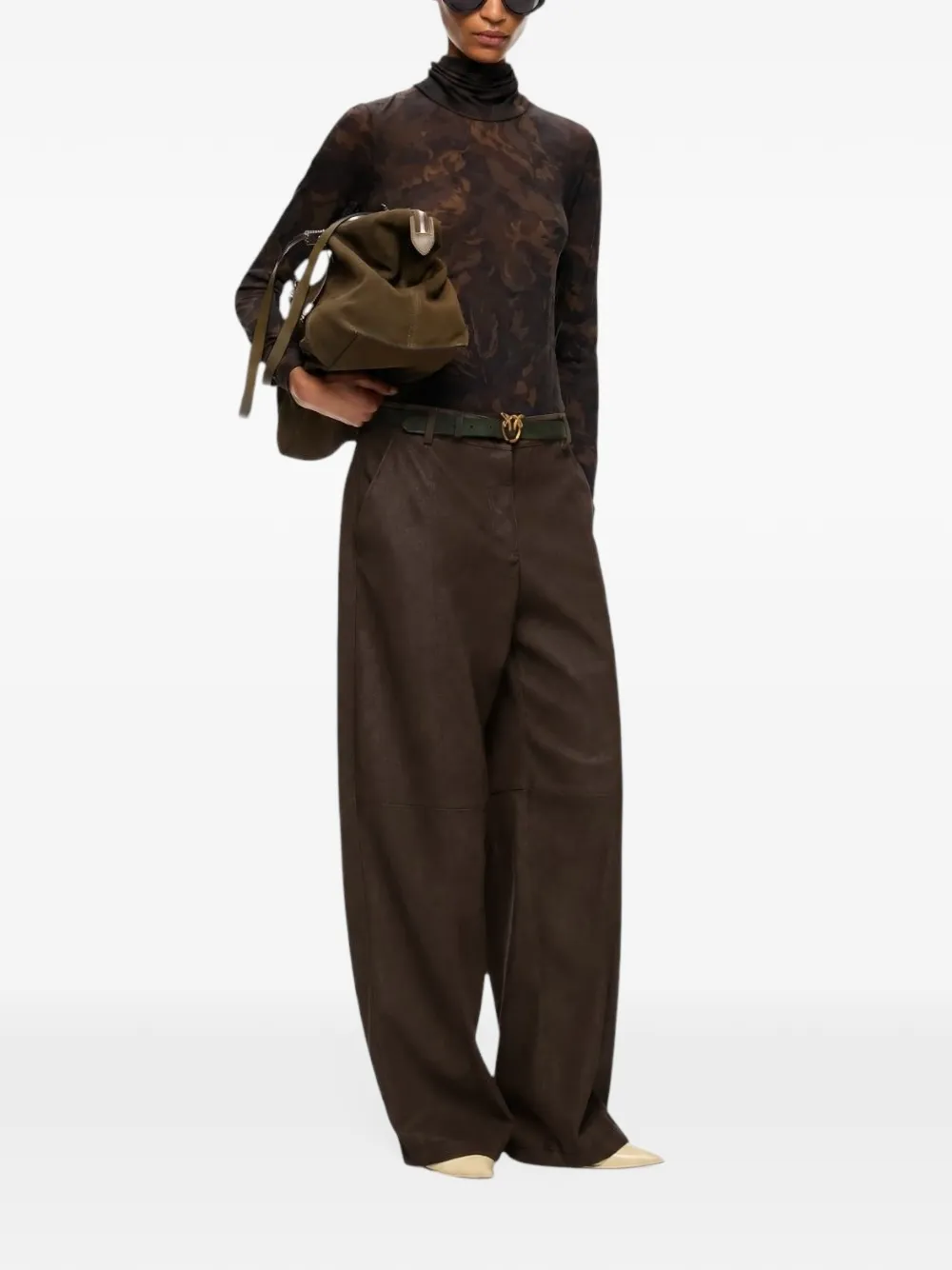 PINKO straight-fit nubuck leather-effect trousers Bruin