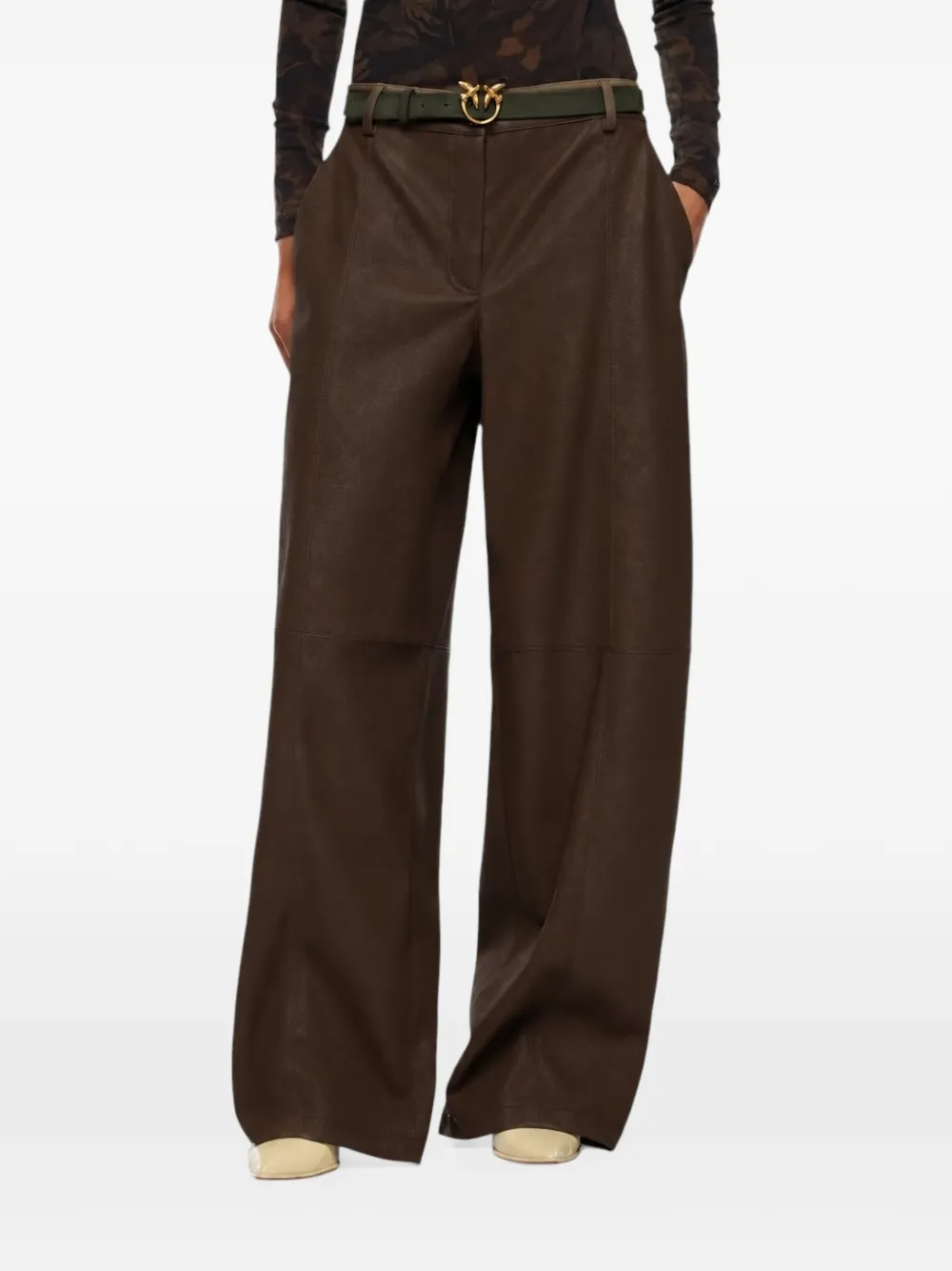 PINKO straight-fit nubuck leather-effect trousers Bruin