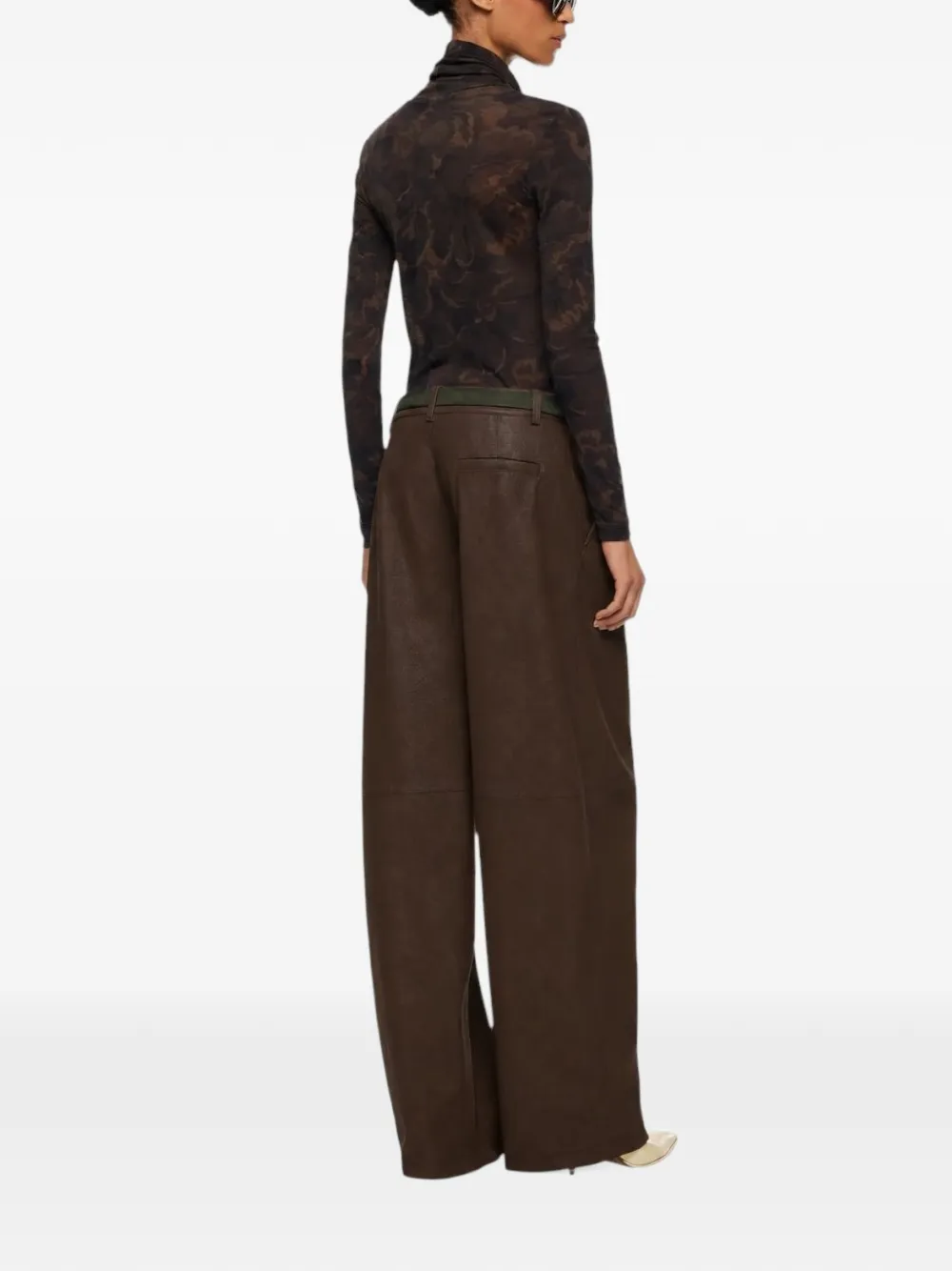 PINKO straight-fit nubuck leather-effect trousers Bruin