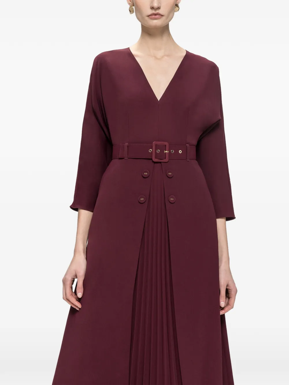 NISSA belted pleated midi dress - Red