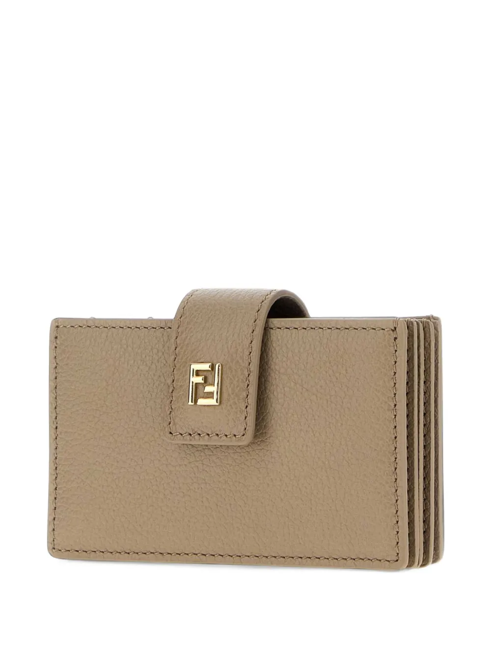 FENDI FF dove grey leather card case Beige
