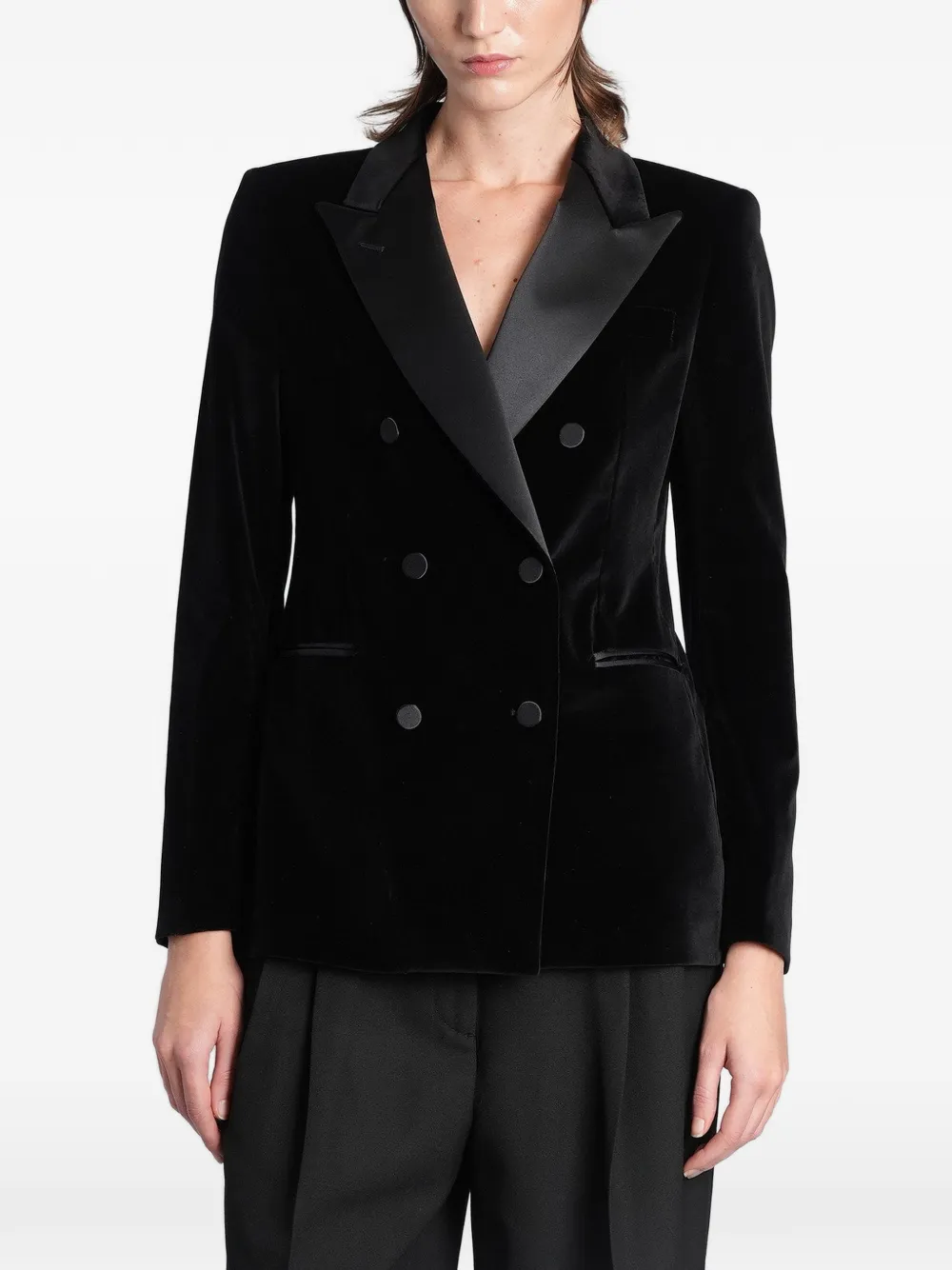 Tagliatore double-breasted velvet blazer Zwart