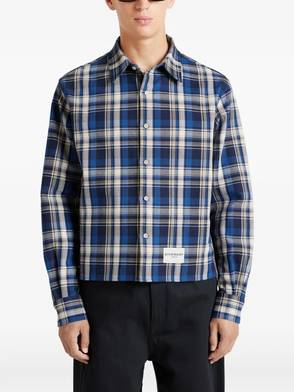 Givenchy Cropped geruit katoenen overhemd Blauw