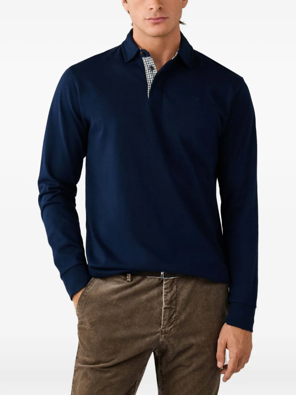 Hackett London embroidered long-sleeve polo shirt Blauw