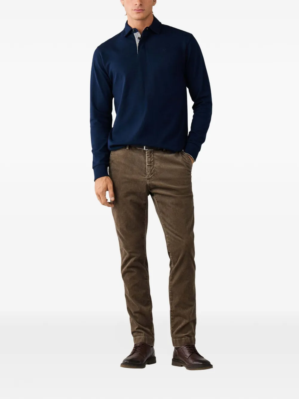 Hackett London embroidered long-sleeve polo shirt Blauw