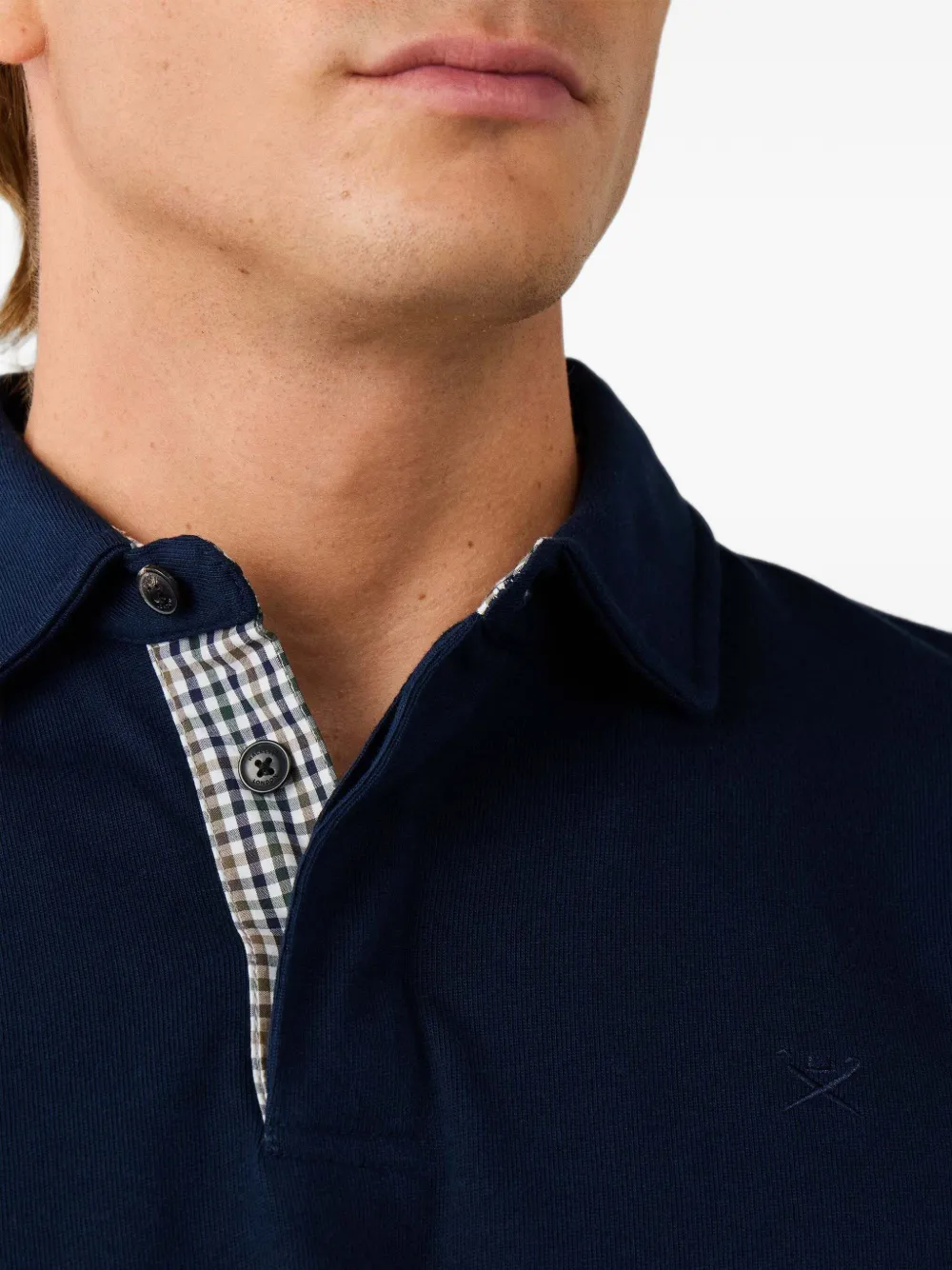Hackett London embroidered long-sleeve polo shirt Blauw