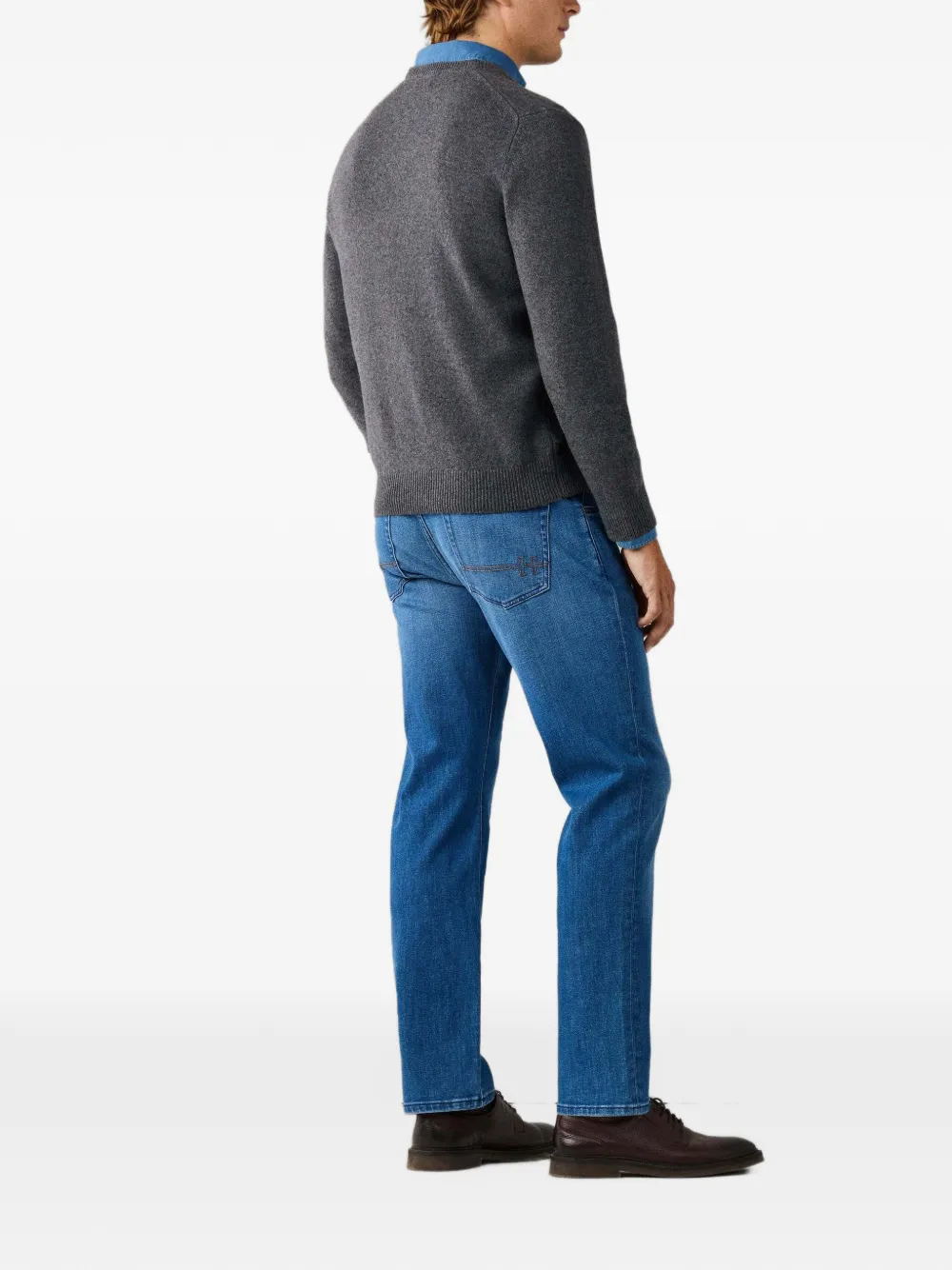 Hackett London Lamswollen trui met V-hals Grijs