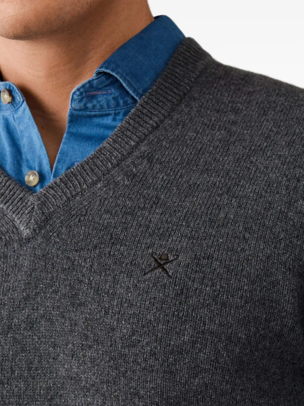 Hackett London Lamswollen trui met V-hals Grijs