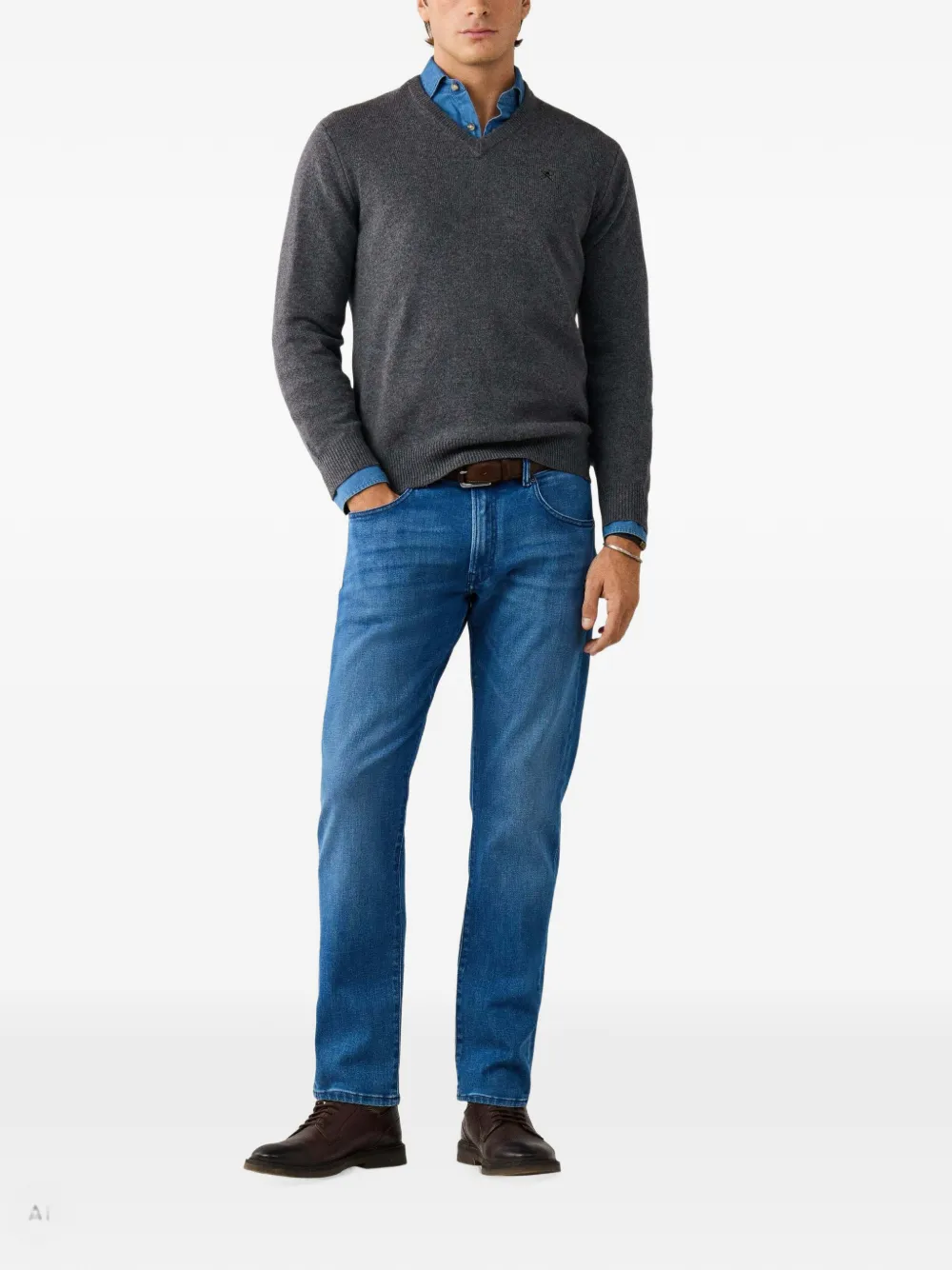 Hackett London Lamswollen trui met V-hals Grijs
