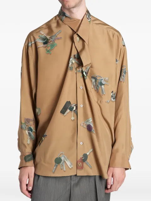 Magliano key-print draped-neck shirt