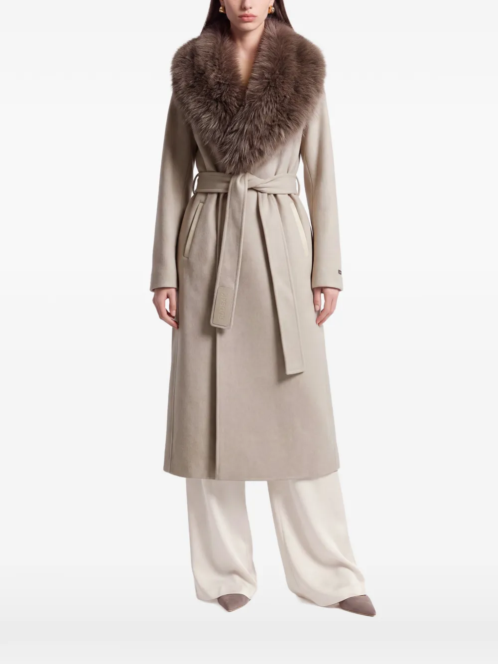 RUDSAK Cindy faux-fur collar belted coat - Neutrals