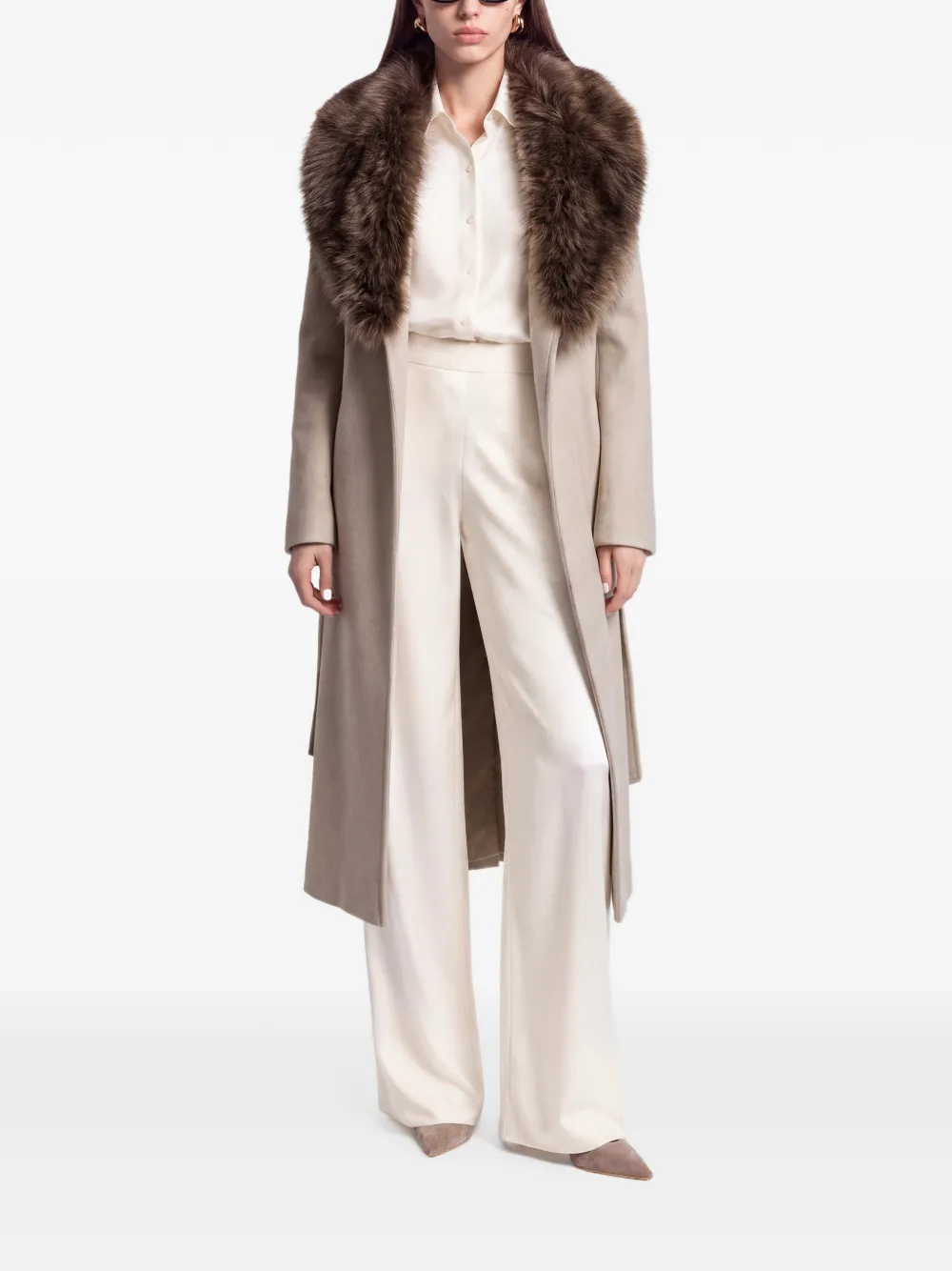 RUDSAK Cindy faux-fur collar belted coat Beige