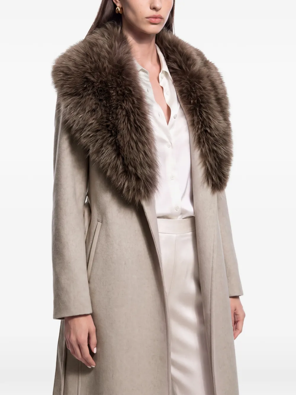 RUDSAK Cindy faux-fur collar belted coat Beige