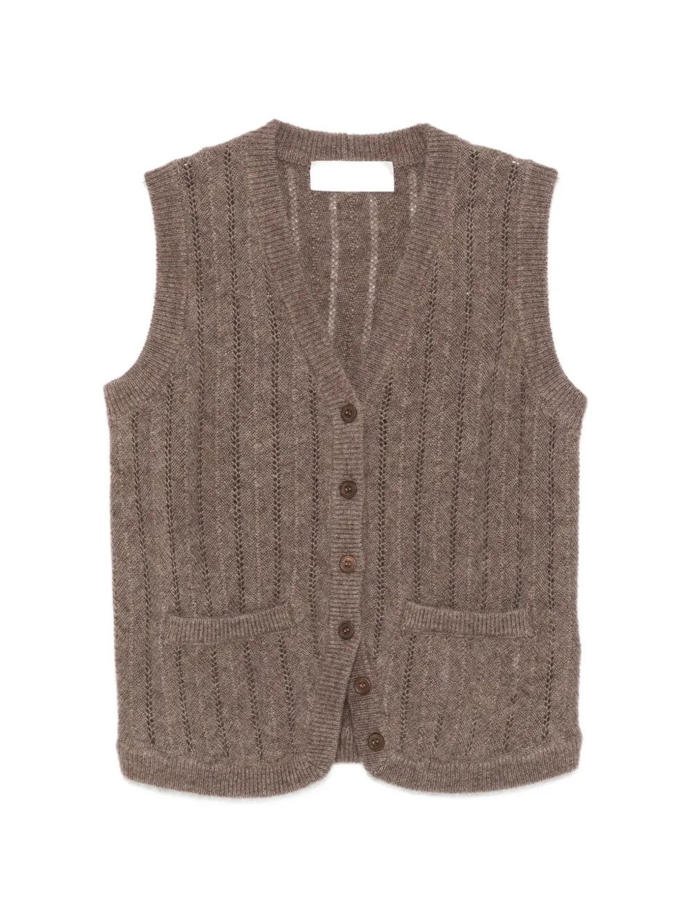 IVORY PARIS Bea pointelle-knit V-neck sweater - Braun