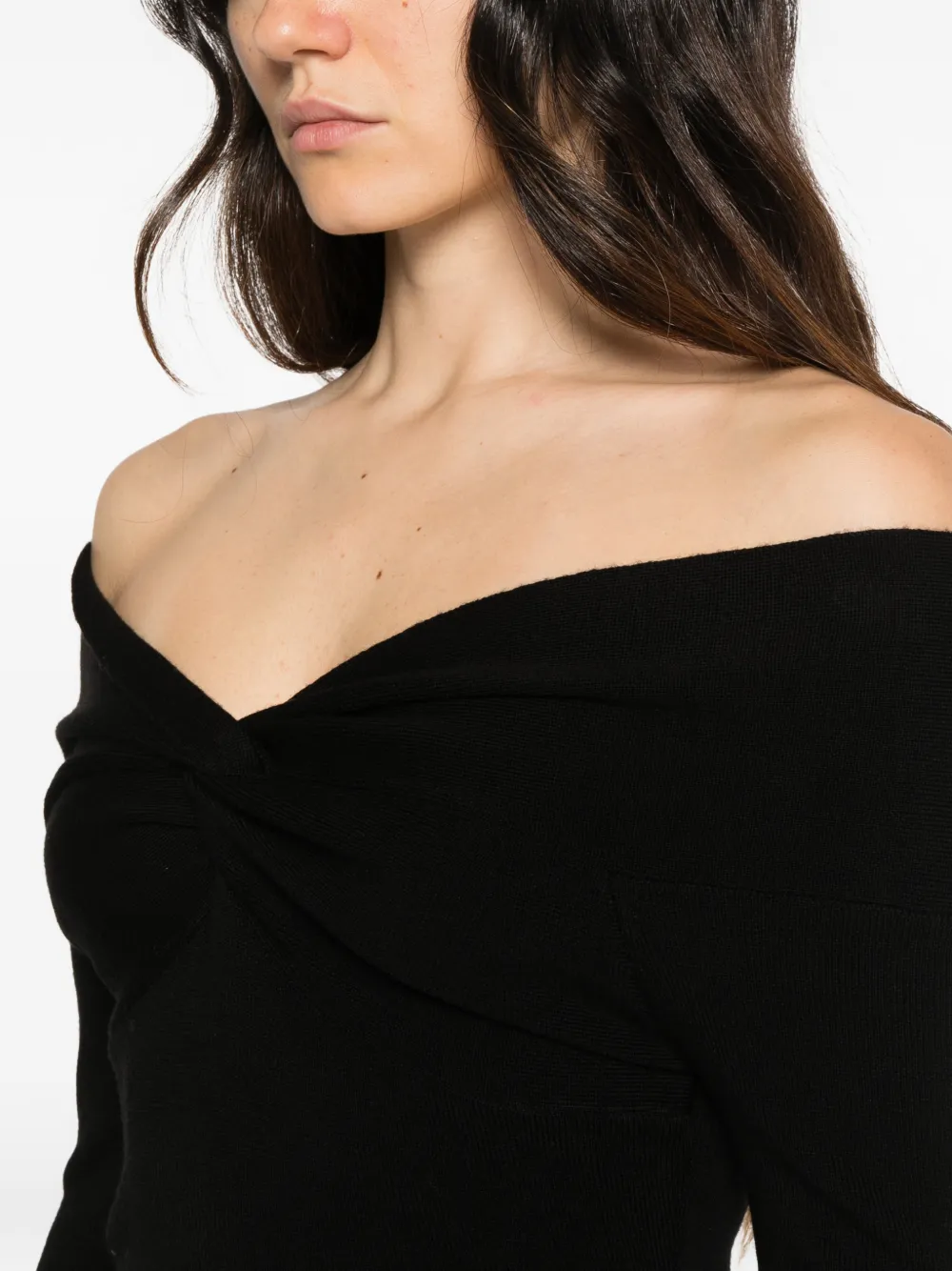 IVORY PARIS Cleo twisted-front sweater Zwart