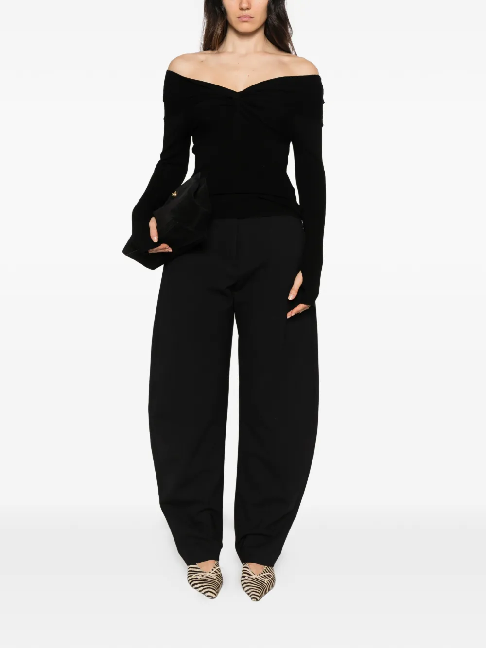 IVORY PARIS Cleo twisted-front sweater Zwart