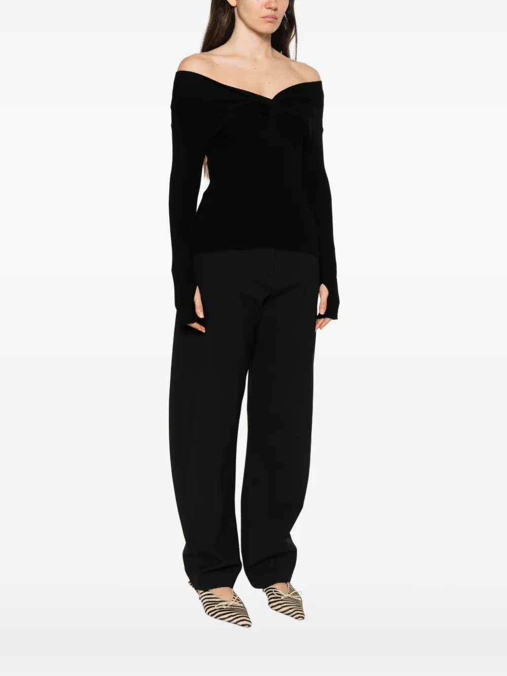 IVORY PARIS Cleo twisted-front sweater Zwart
