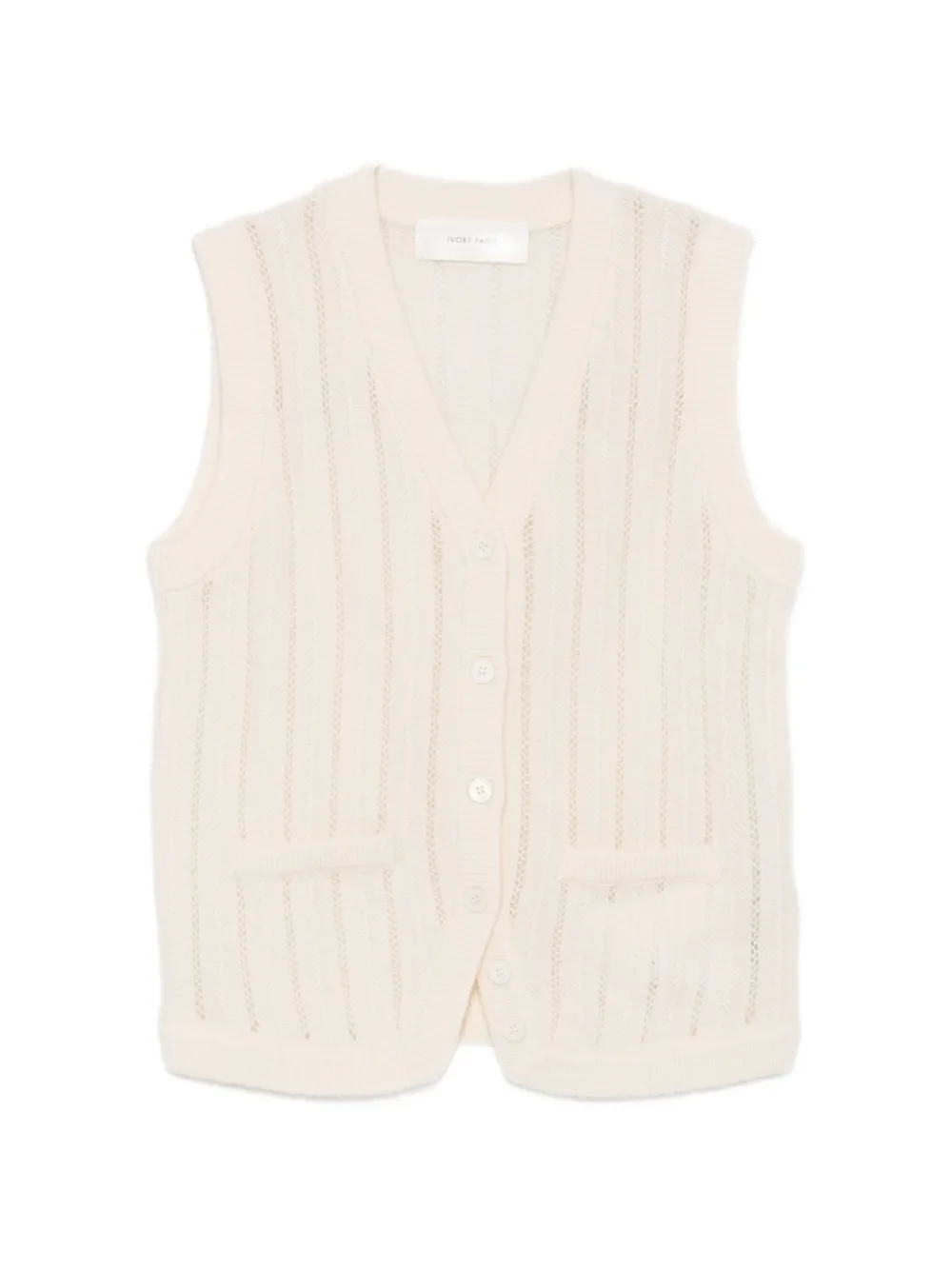 IVORY PARIS Bea pointelle-knit V-neck vest - Nude