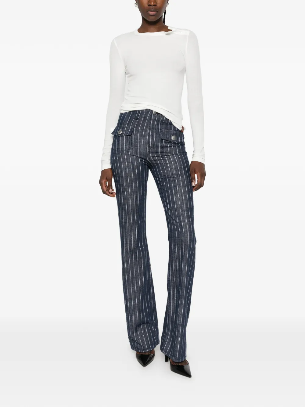 DONDUP pinstripe-pattern button-flap trousers Blauw