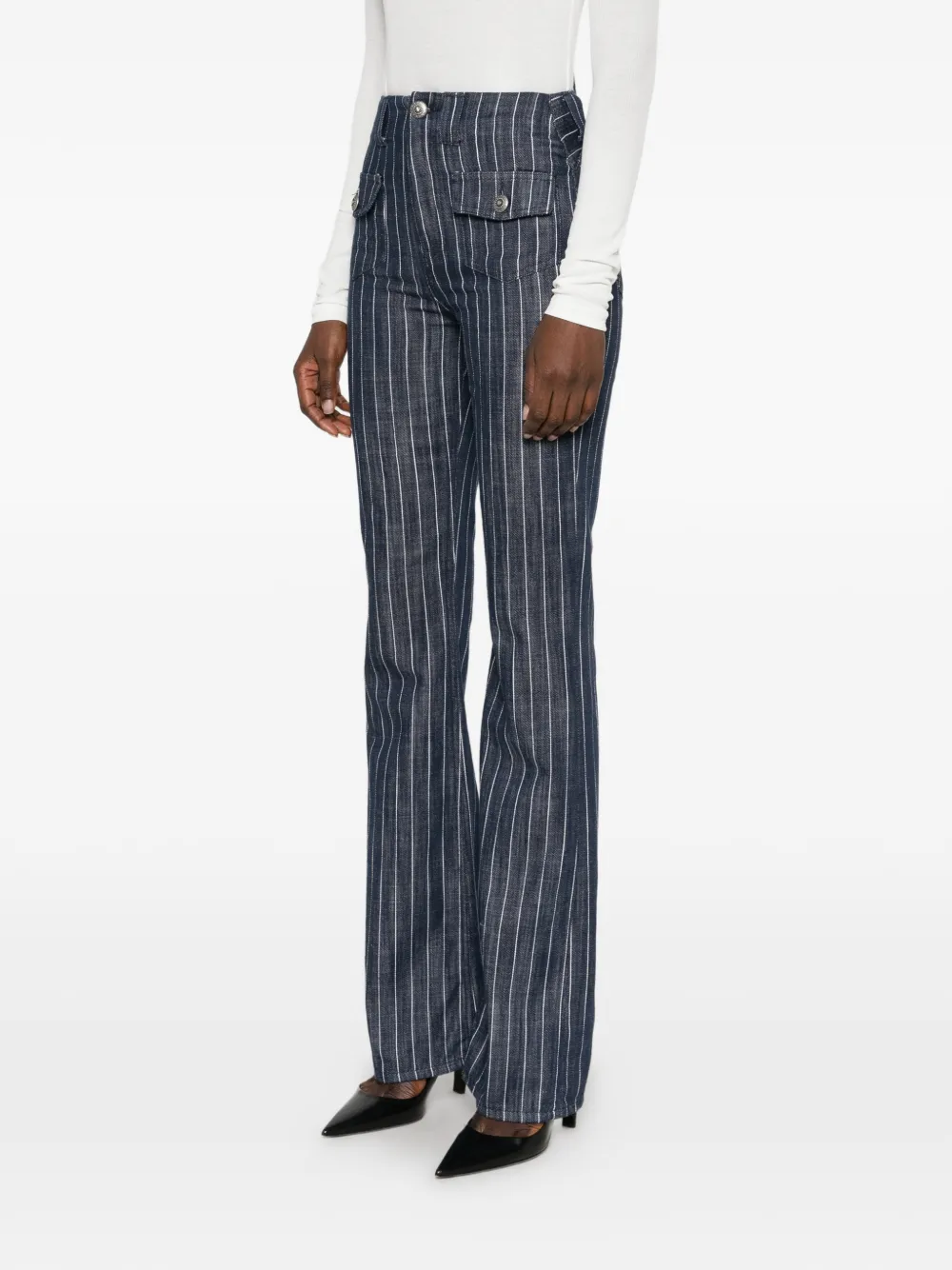 DONDUP pinstripe-pattern button-flap trousers Blauw
