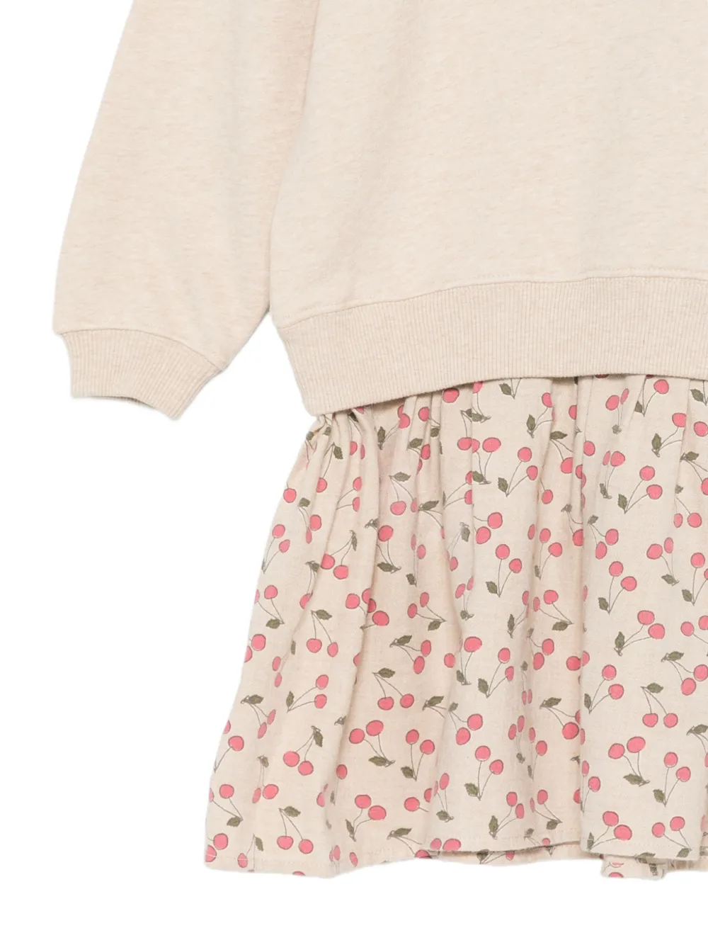 Bonpoint cherry-print layered dress Beige