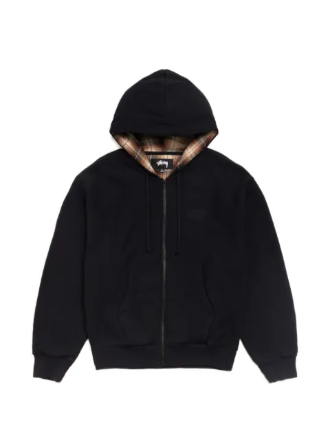 Stüssy plaid-lined logo-embroidered hoodie
