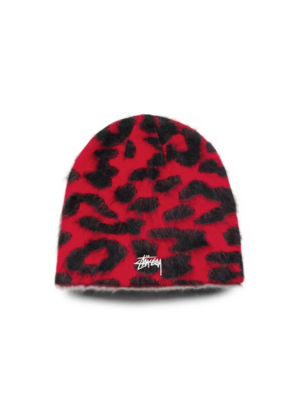 Stüssy Kasjmier muts met luipaard-print Rood