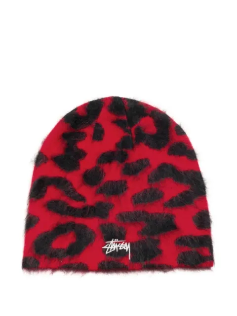 Stüssy leopard-print cashmere beanie hat