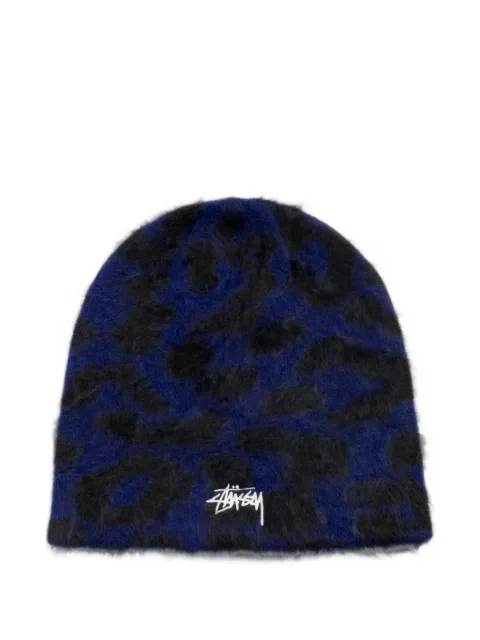 Stüssy leopard-print cashmere beanie hat