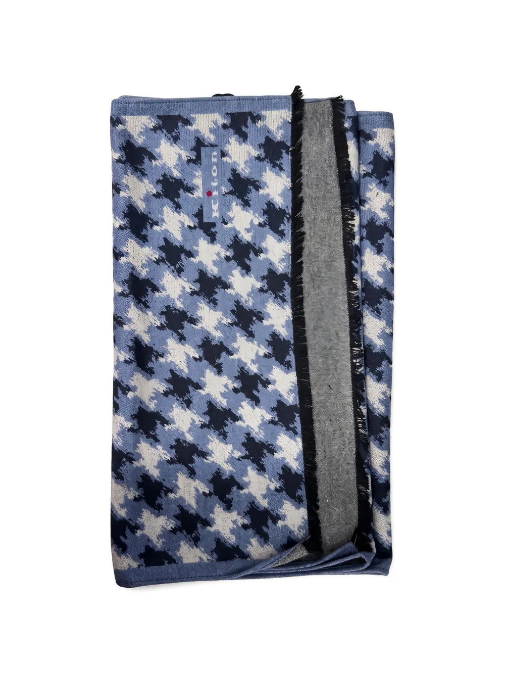 Kiton houndstooth-pattern frayed-edge scarf Blauw