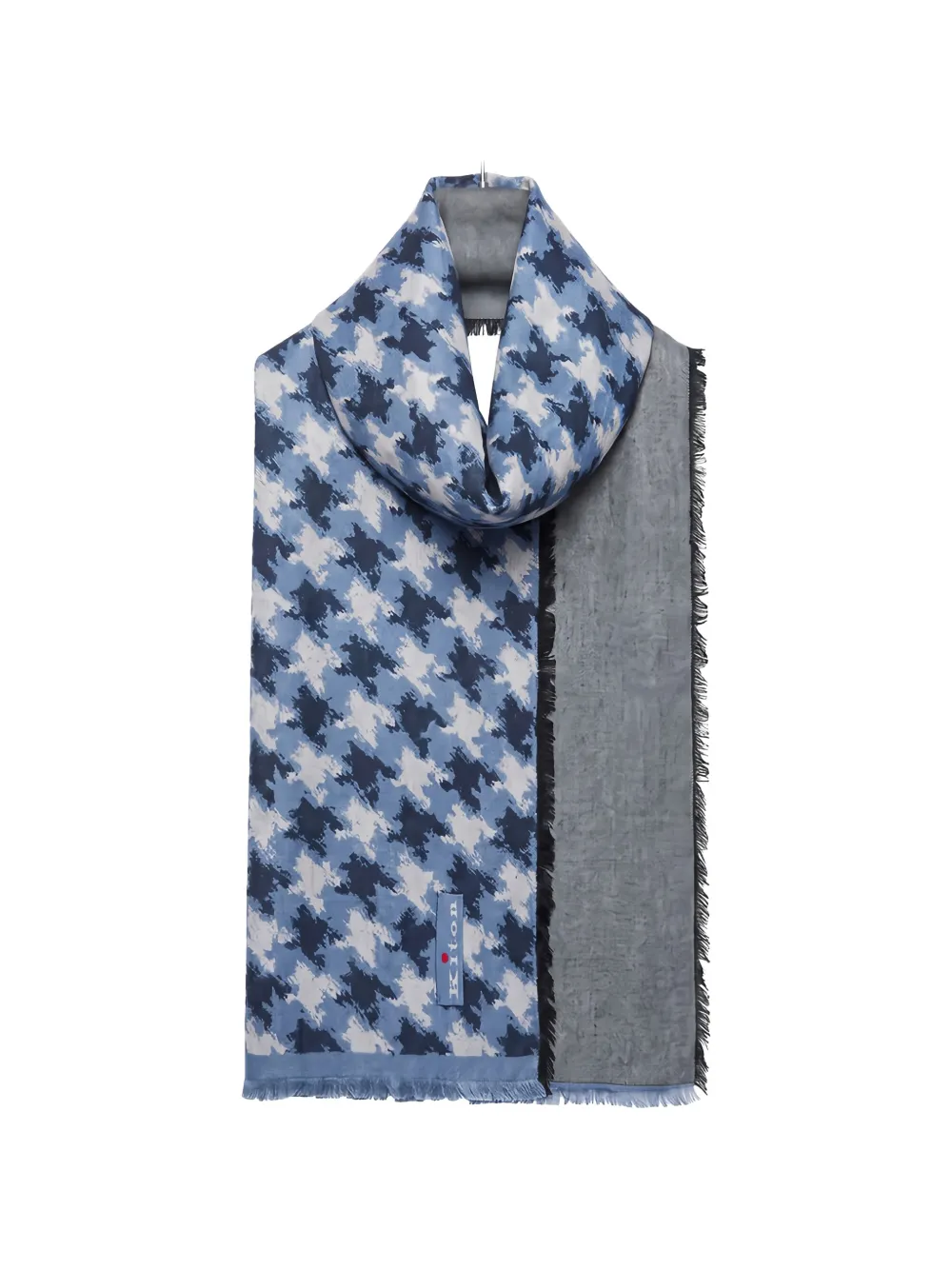 Kiton houndstooth-pattern frayed-edge scarf Blauw