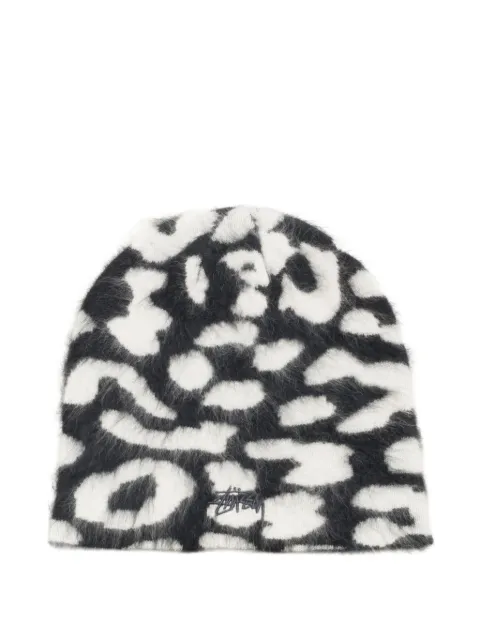Stüssy leopard-print cashmere beanie hat