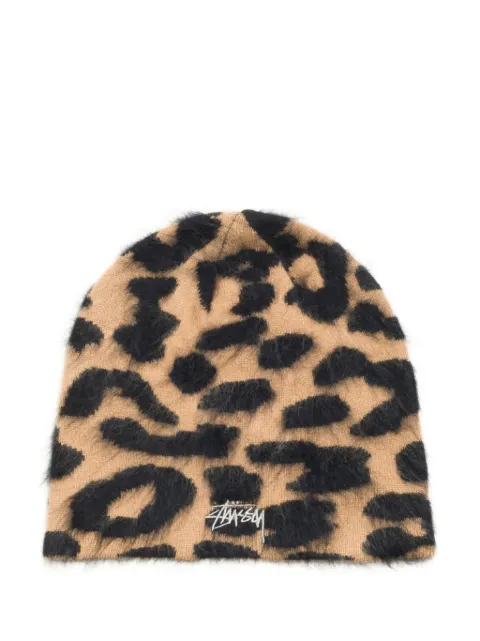 Stüssy leopard-print cashmere beanie hat