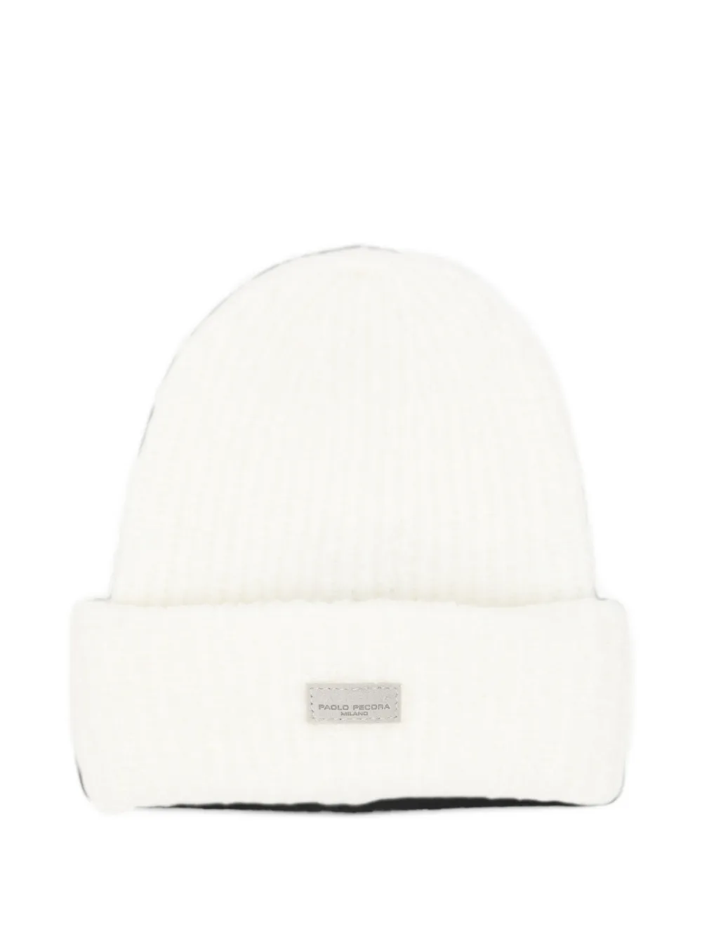 Paolo Pecora Kids ribbed-knit logo-patch beanie hat - Blanc Paolo Pecora Kids ribbed-knit logo-patch beanie hat - Blanc